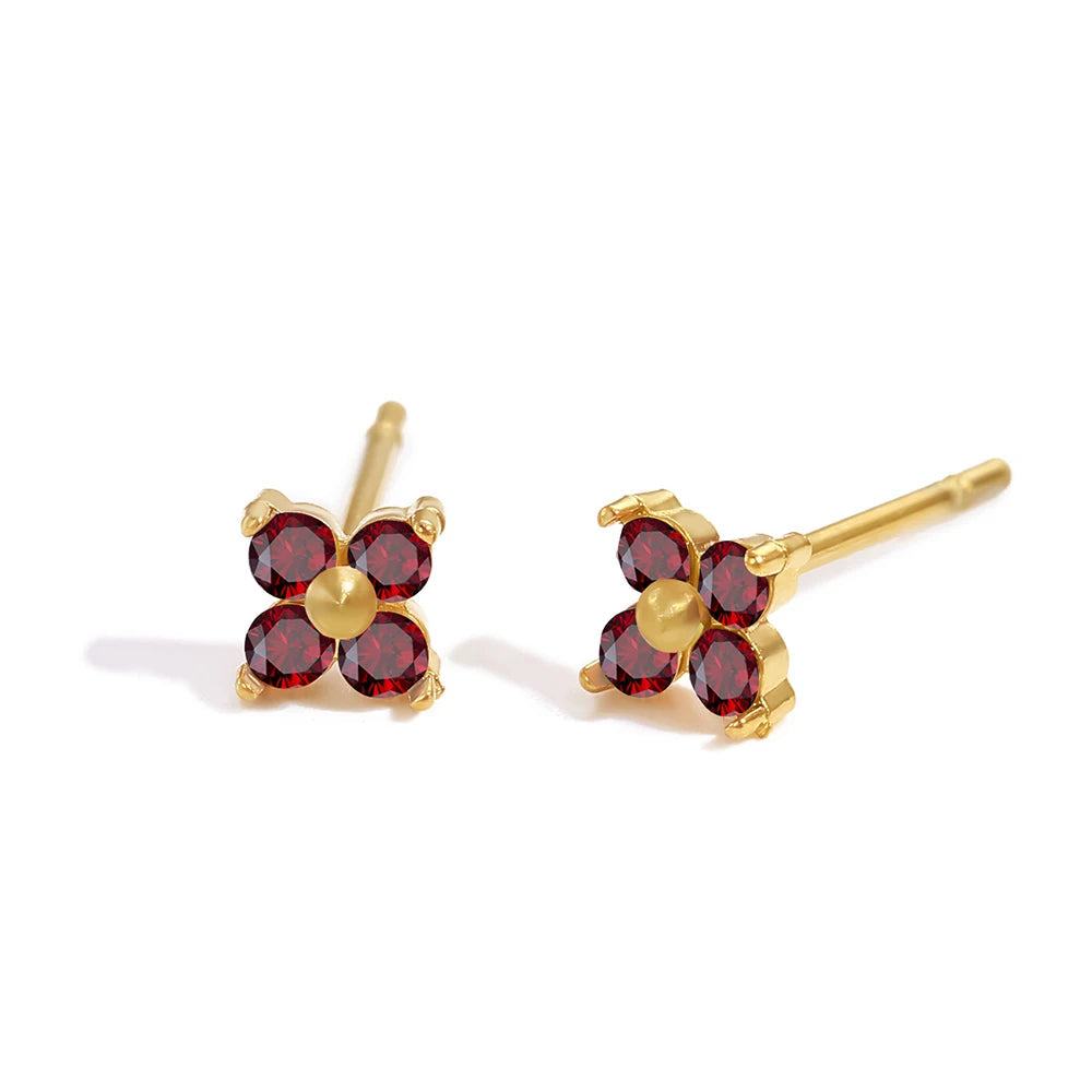 Dainty Birthstone Floral Earrings - Gold