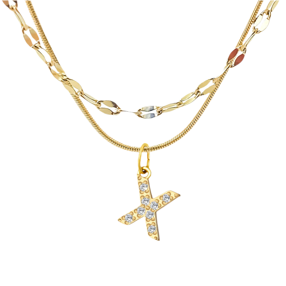 Stacked Initial Pendant Necklace - Gold
