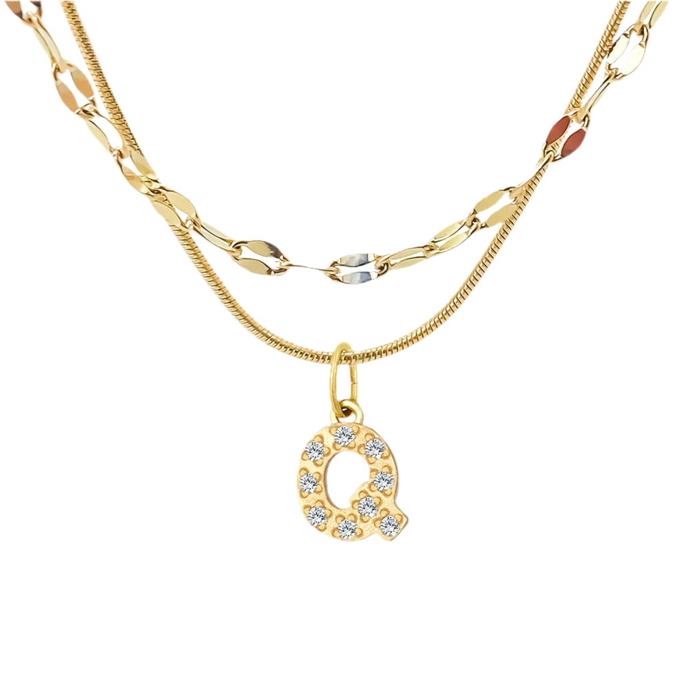 Stacked Initial Pendant Necklace - Gold