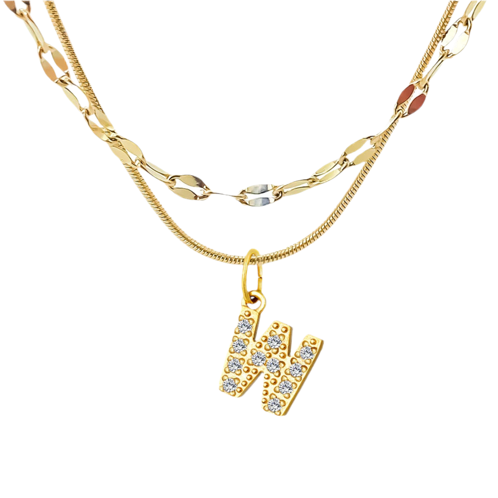 Stacked Initial Pendant Necklace - Gold