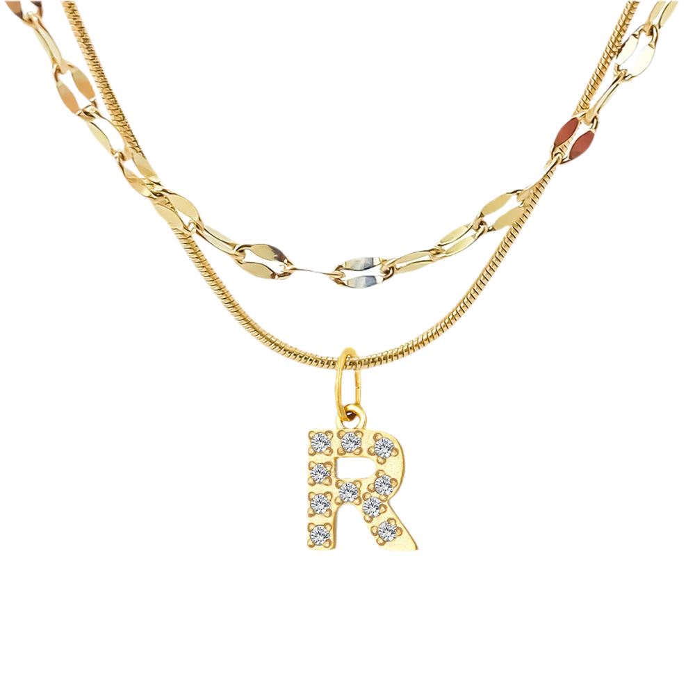 Stacked Initial Pendant Necklace - Gold