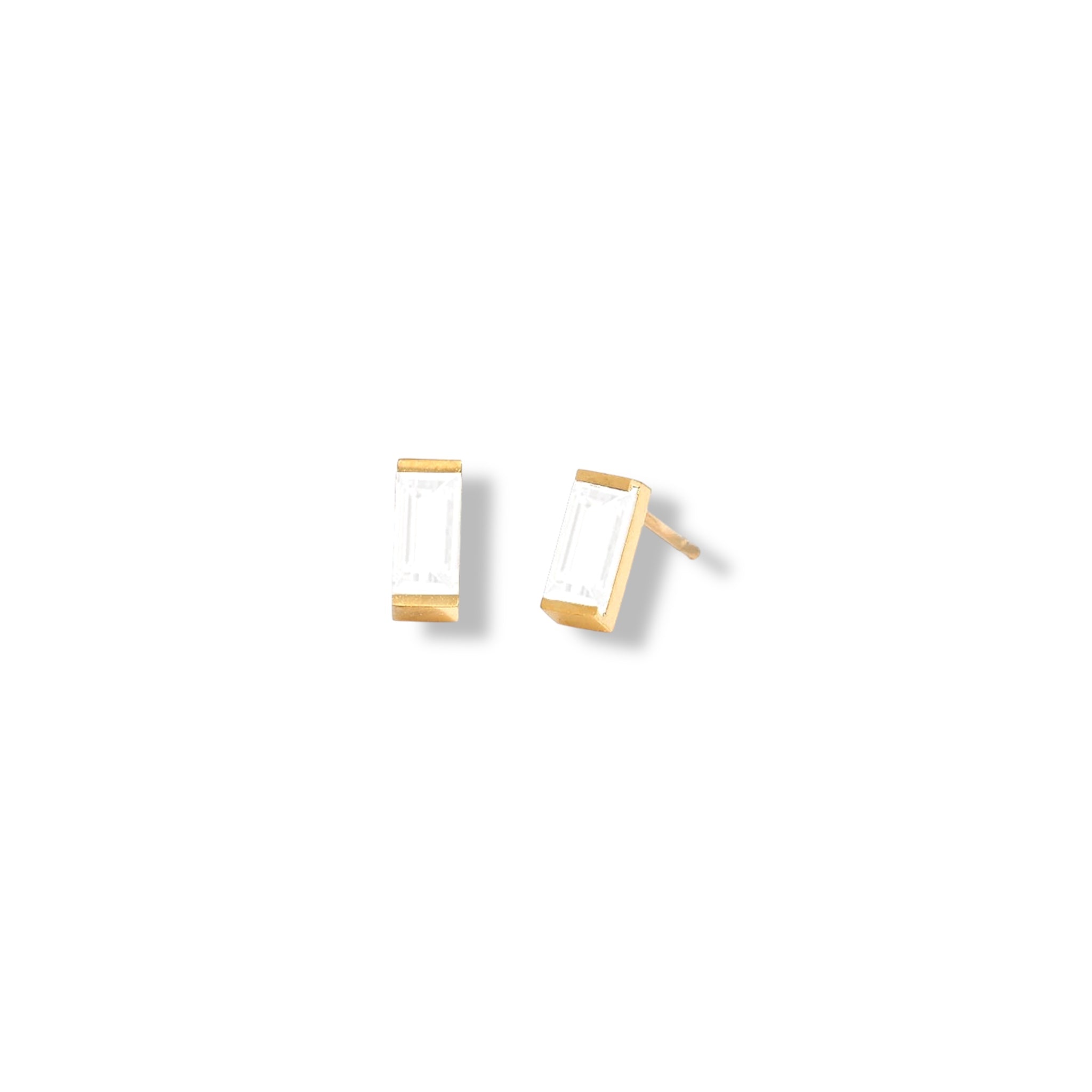 Dainty Baguette Birthstone
 Earrings - Gold
