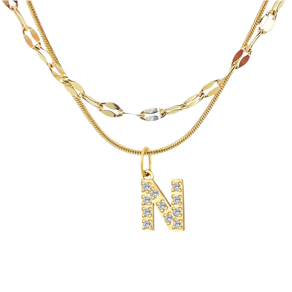 Stacked Initial Pendant Necklace - Gold