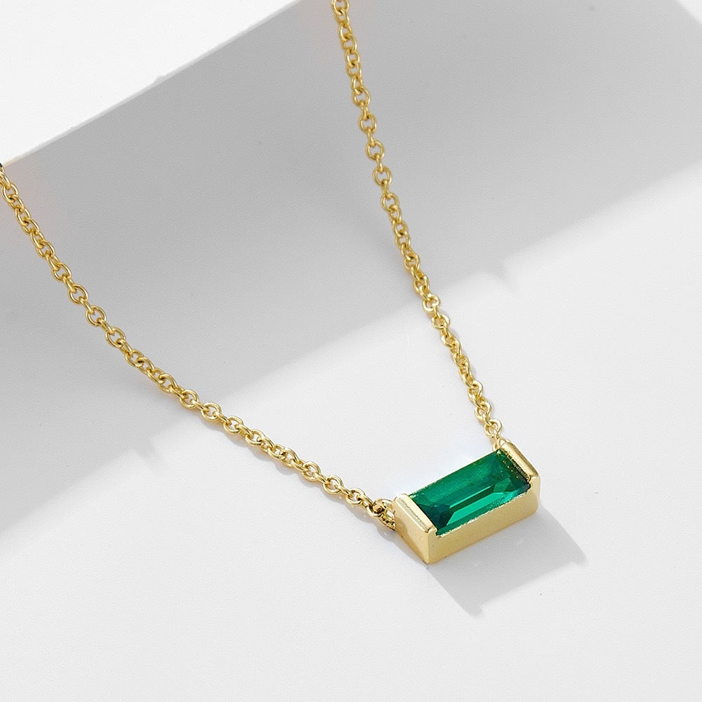 Dainty Baguette Birthstone Necklace - Gold
