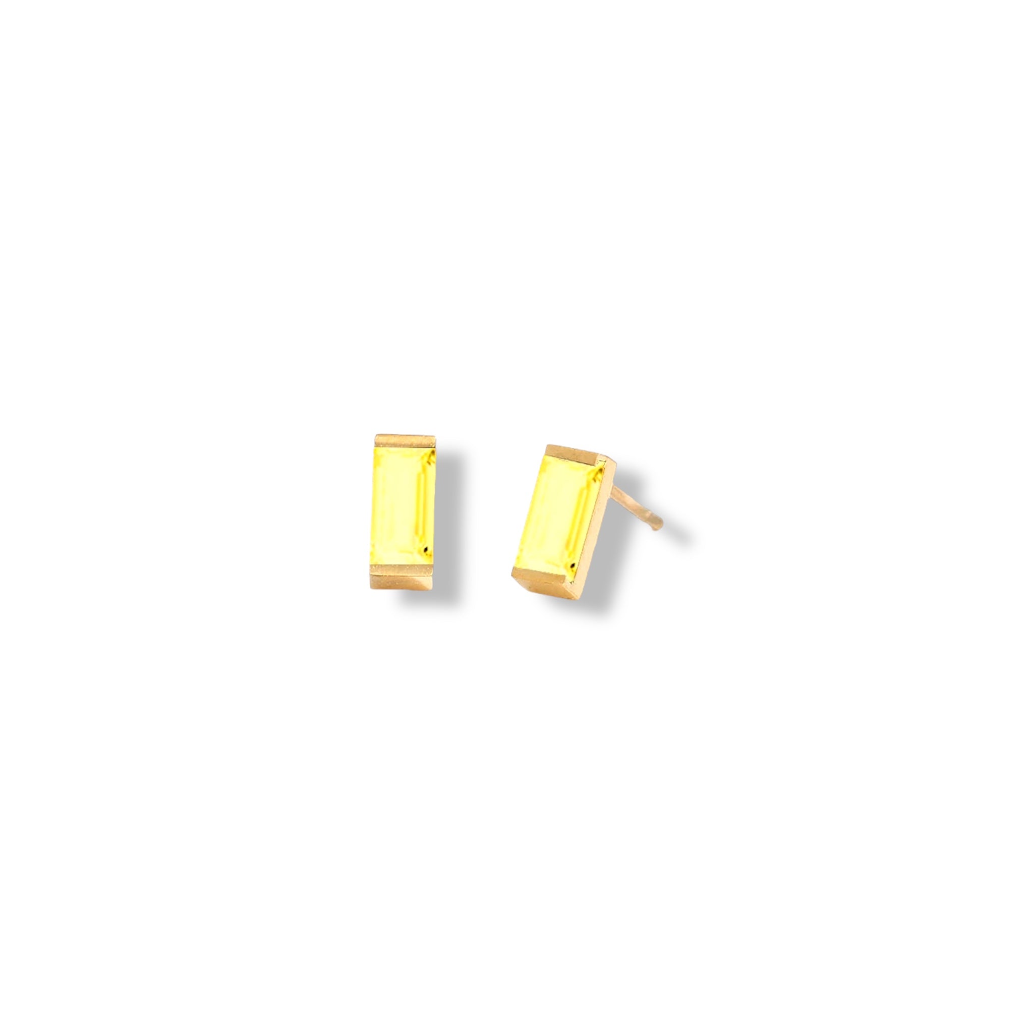 Dainty Baguette Birthstone
 Earrings - Gold