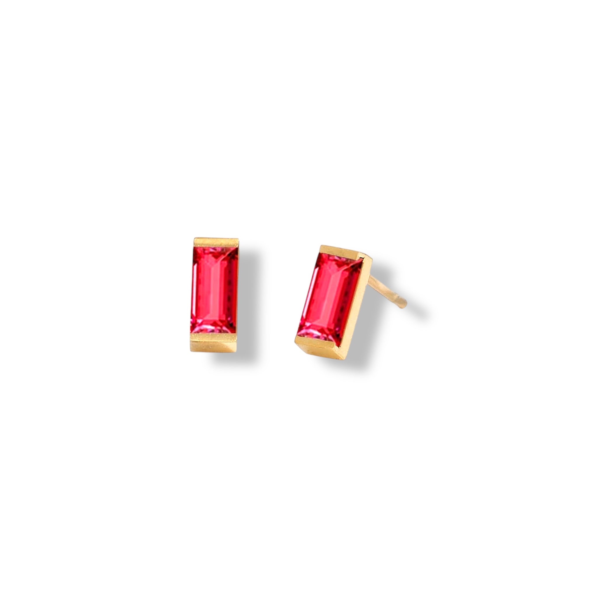 Dainty Baguette Birthstone
 Earrings - Gold