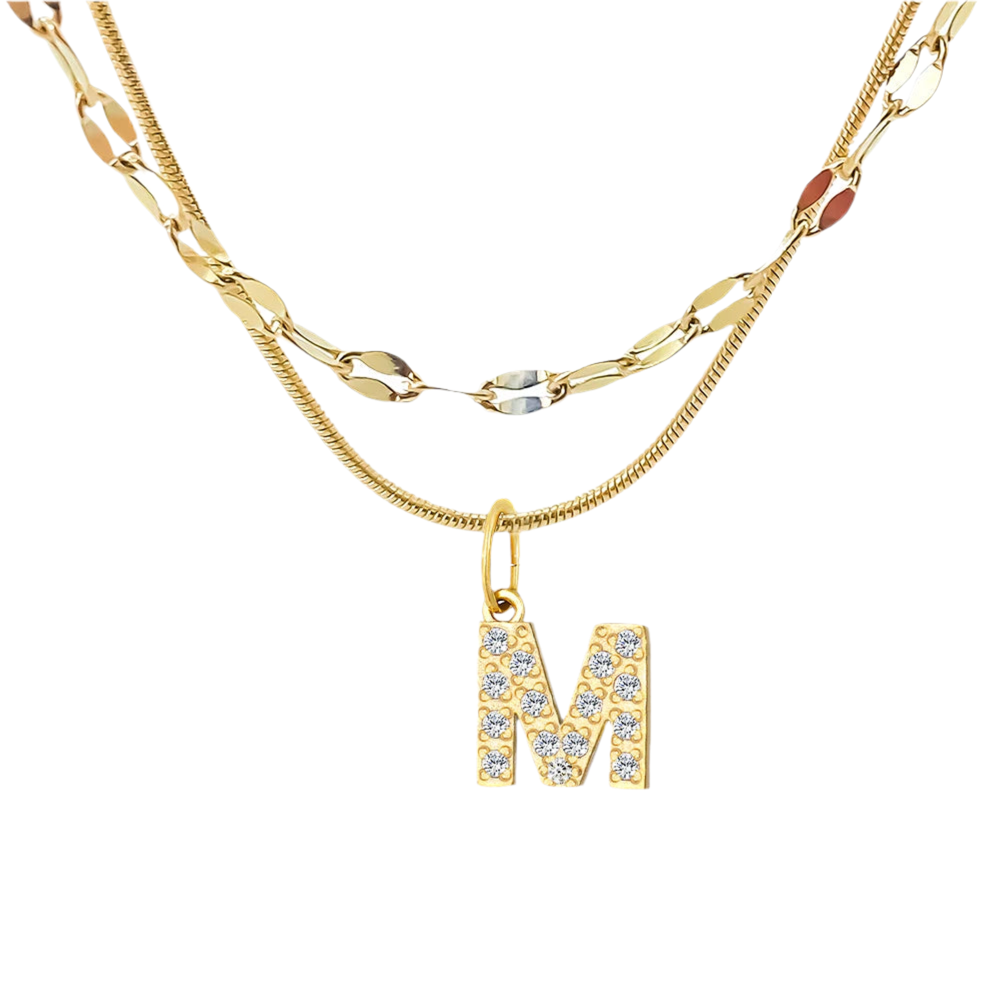 Stacked Initial Pendant Necklace - Gold