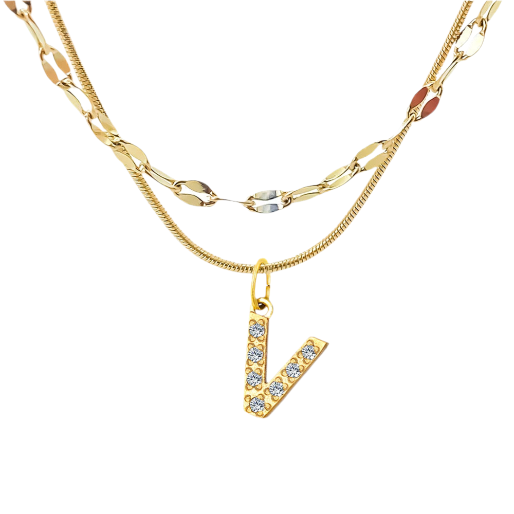 Stacked Initial Pendant Necklace - Gold
