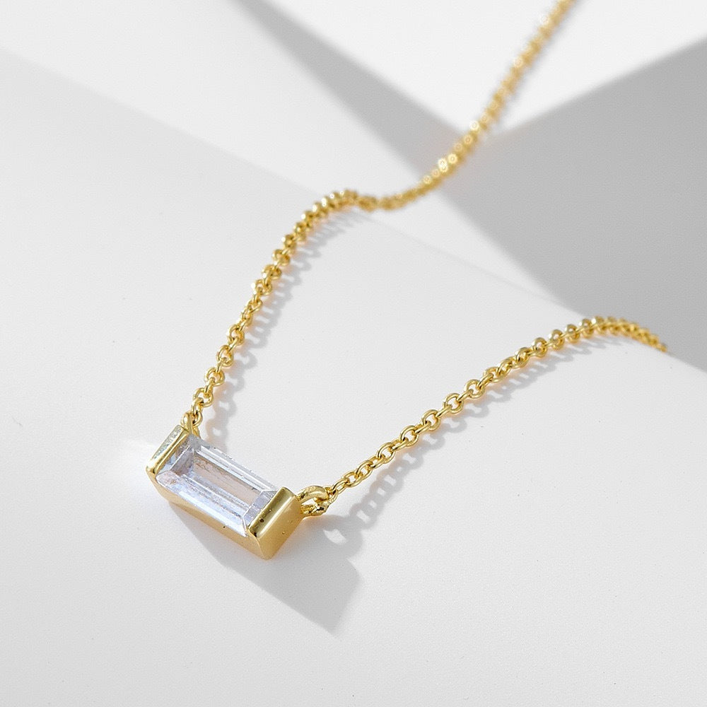 Dainty Baguette Birthstone Necklace - Gold