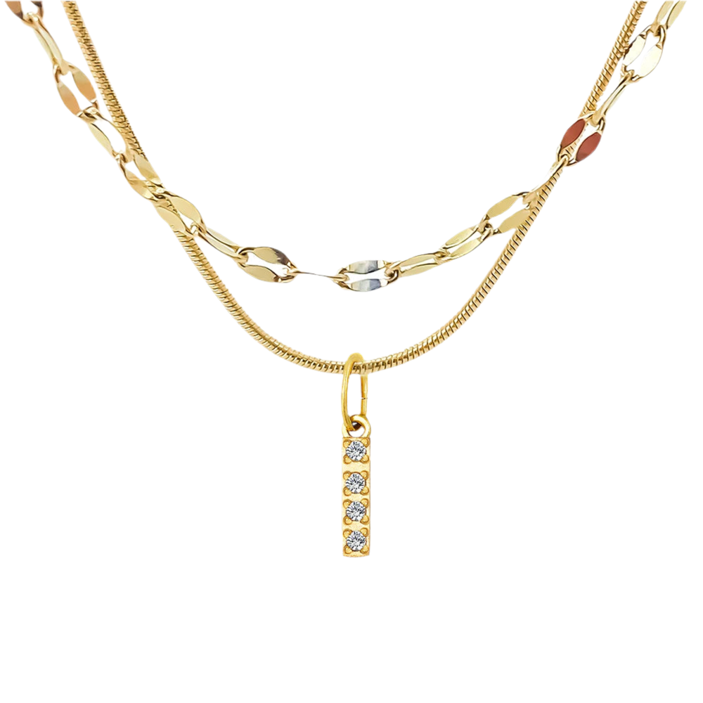 Stacked Initial Pendant Necklace - Gold