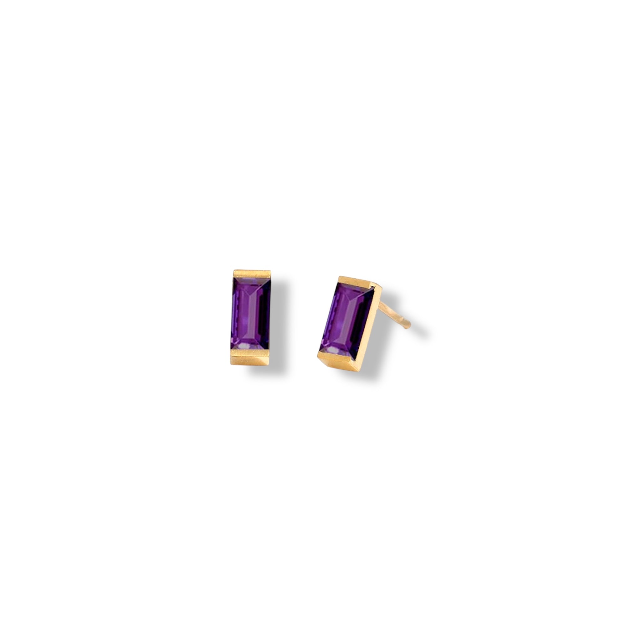 Dainty Baguette Birthstone
 Earrings - Gold