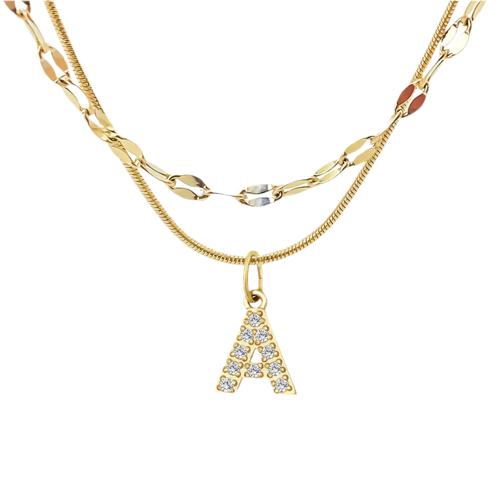 Stacked Initial Pendant Necklace - Gold