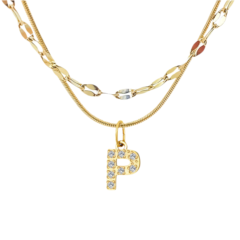 Stacked Initial Pendant Necklace - Gold