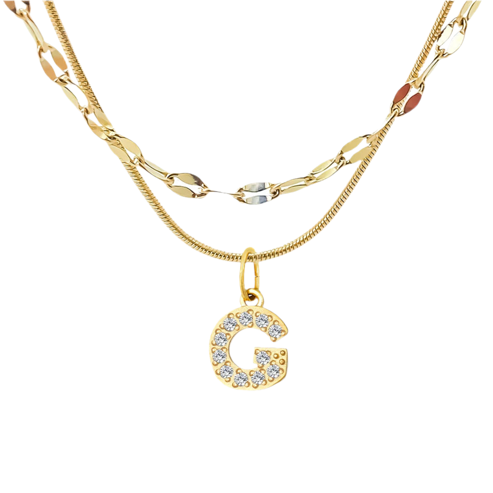 Stacked Initial Pendant Necklace - Gold