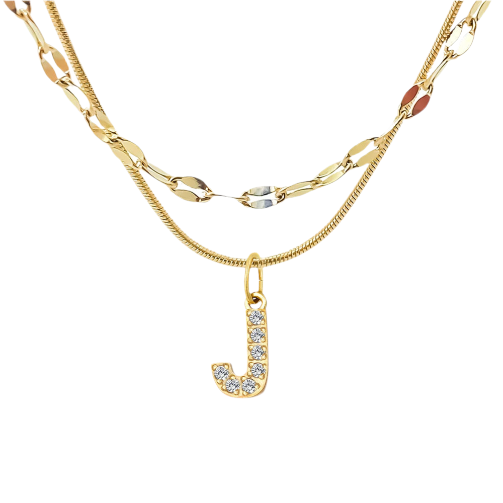 Stacked Initial Pendant Necklace - Gold