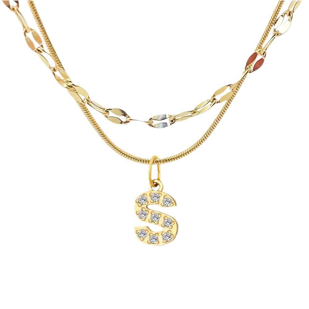 Stacked Initial Pendant Necklace - Gold