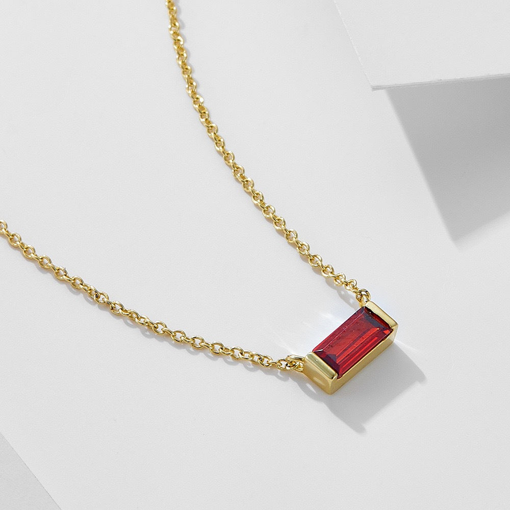 Dainty Baguette Birthstone Necklace - Gold