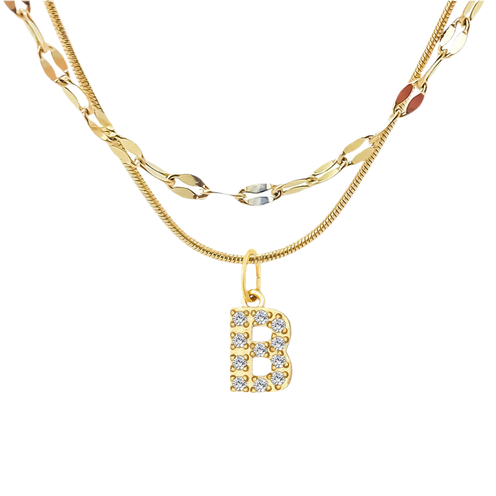 Stacked Initial Pendant Necklace - Gold