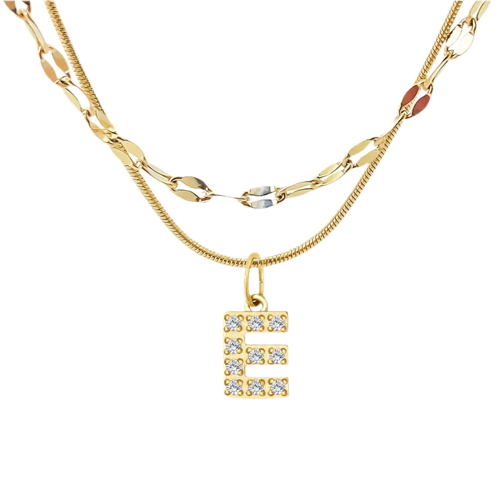 Stacked Initial Pendant Necklace - Gold