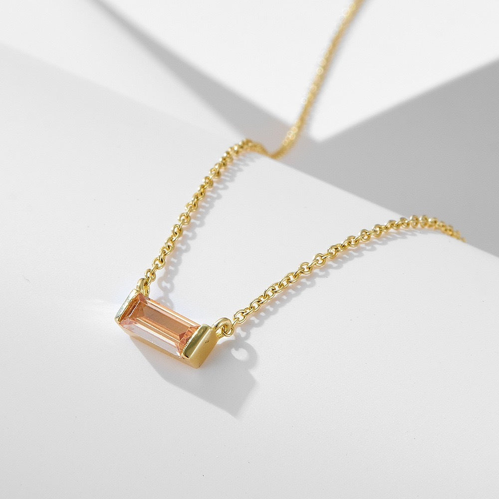 Dainty Baguette Birthstone Necklace - Gold