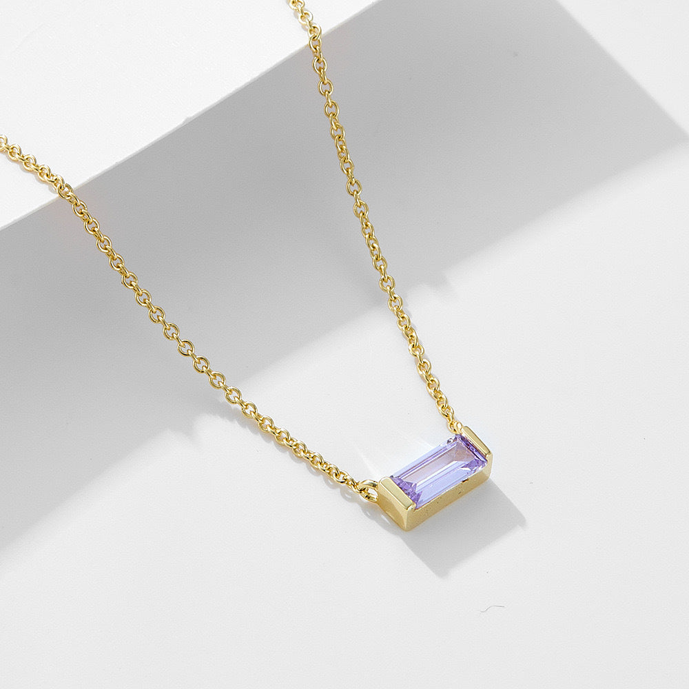 Dainty Baguette Birthstone Necklace - Gold