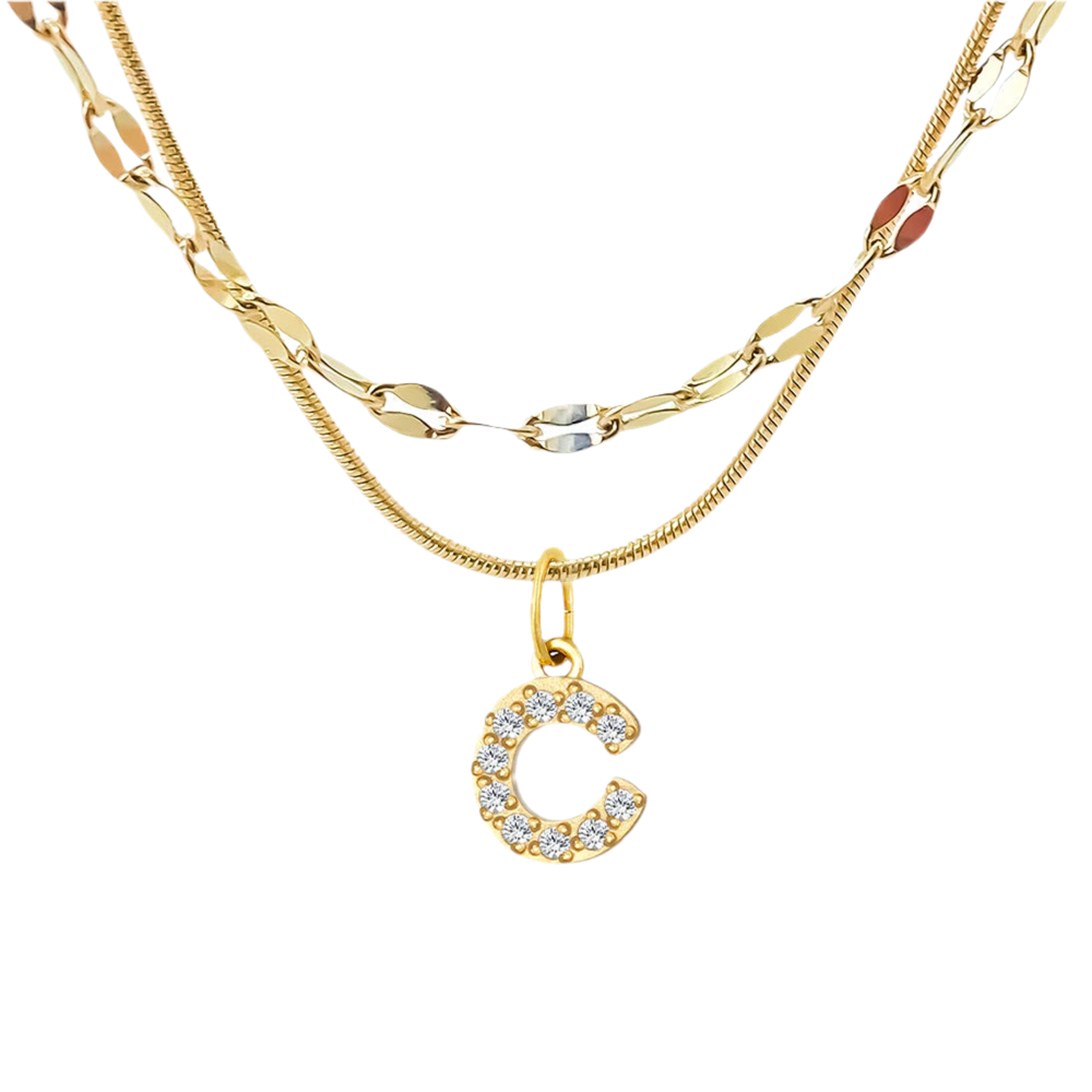 Stacked Initial Pendant Necklace - Gold