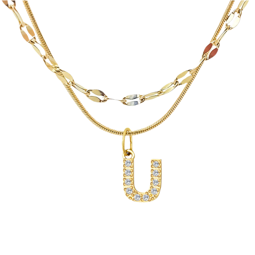 Stacked Initial Pendant Necklace - Gold