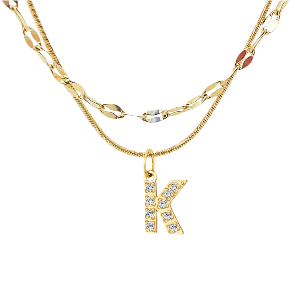 Stacked Initial Pendant Necklace - Gold