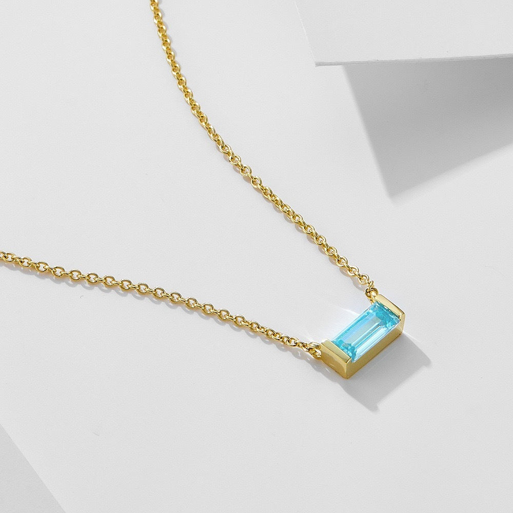 Dainty Baguette Birthstone Necklace - Gold