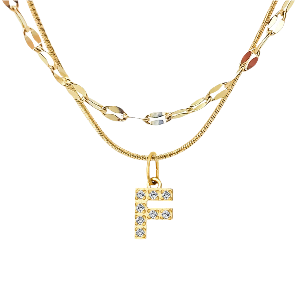 Stacked Initial Pendant Necklace - Gold