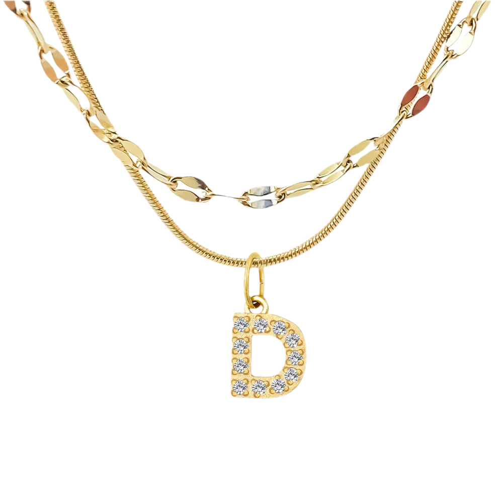 Stacked Initial Pendant Necklace - Gold