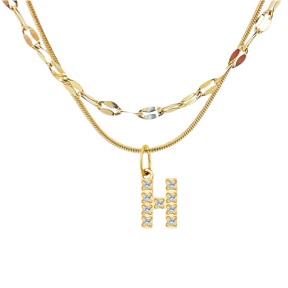 Stacked Initial Pendant Necklace - Gold