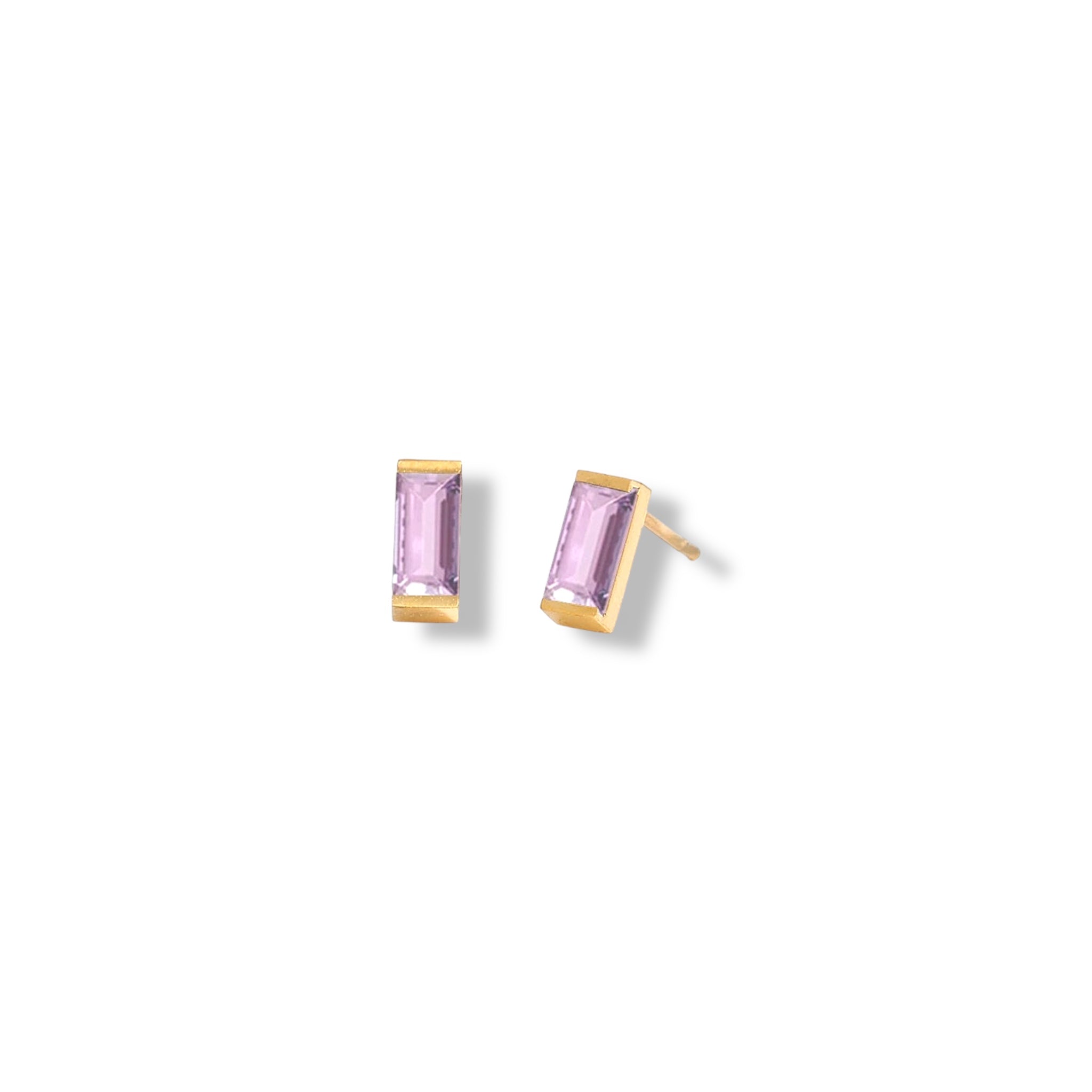 Dainty Baguette Birthstone
 Earrings - Gold
