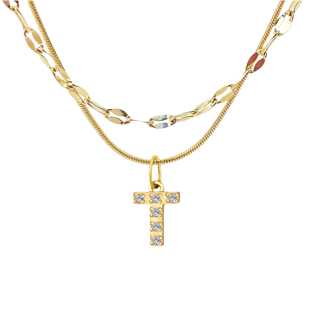 Stacked Initial Pendant Necklace - Gold
