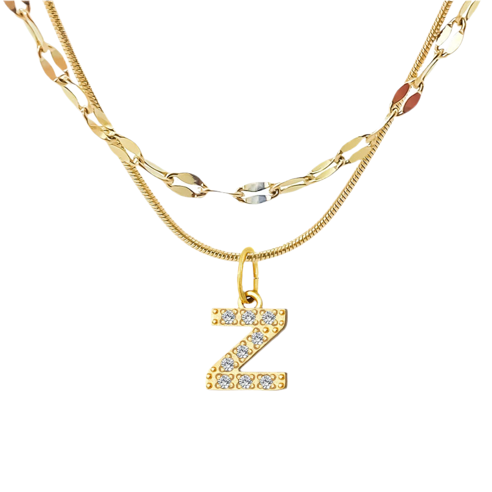 Stacked Initial Pendant Necklace - Gold