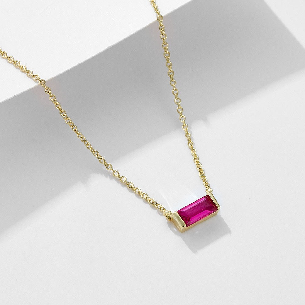 Dainty Baguette Birthstone Necklace - Gold