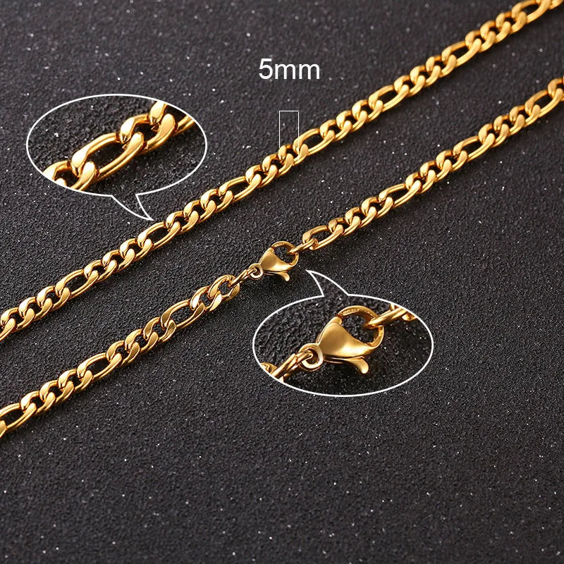 Figaro Necklace 5MM - Gold - BRAVAN Figaro Necklace 5MM - Gold  (Store description)