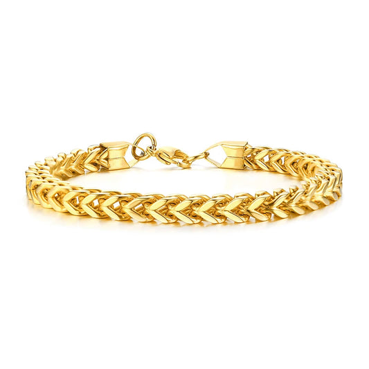 Wheat Link Bracelet 7MM - Gold - BRAVAN Wheat Link Bracelet 7MM - Gold  (Store description)