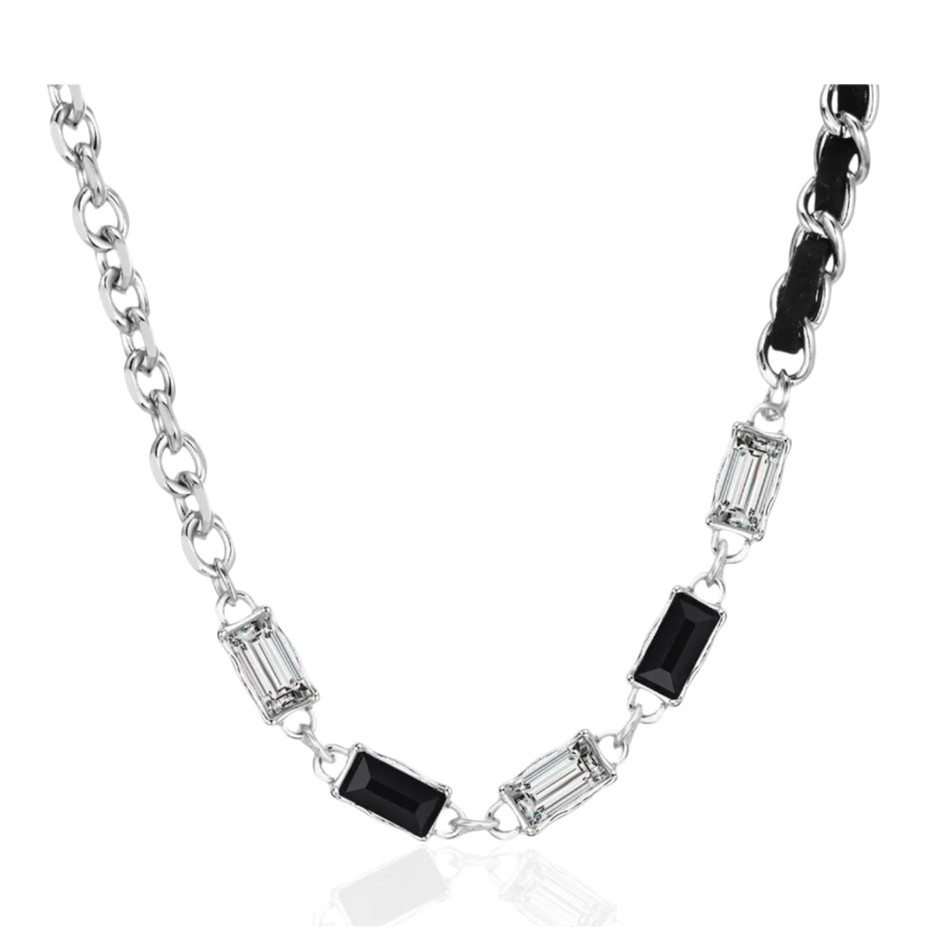 Rolo Link Necklace - Silver x Cubic Zirconia Stones