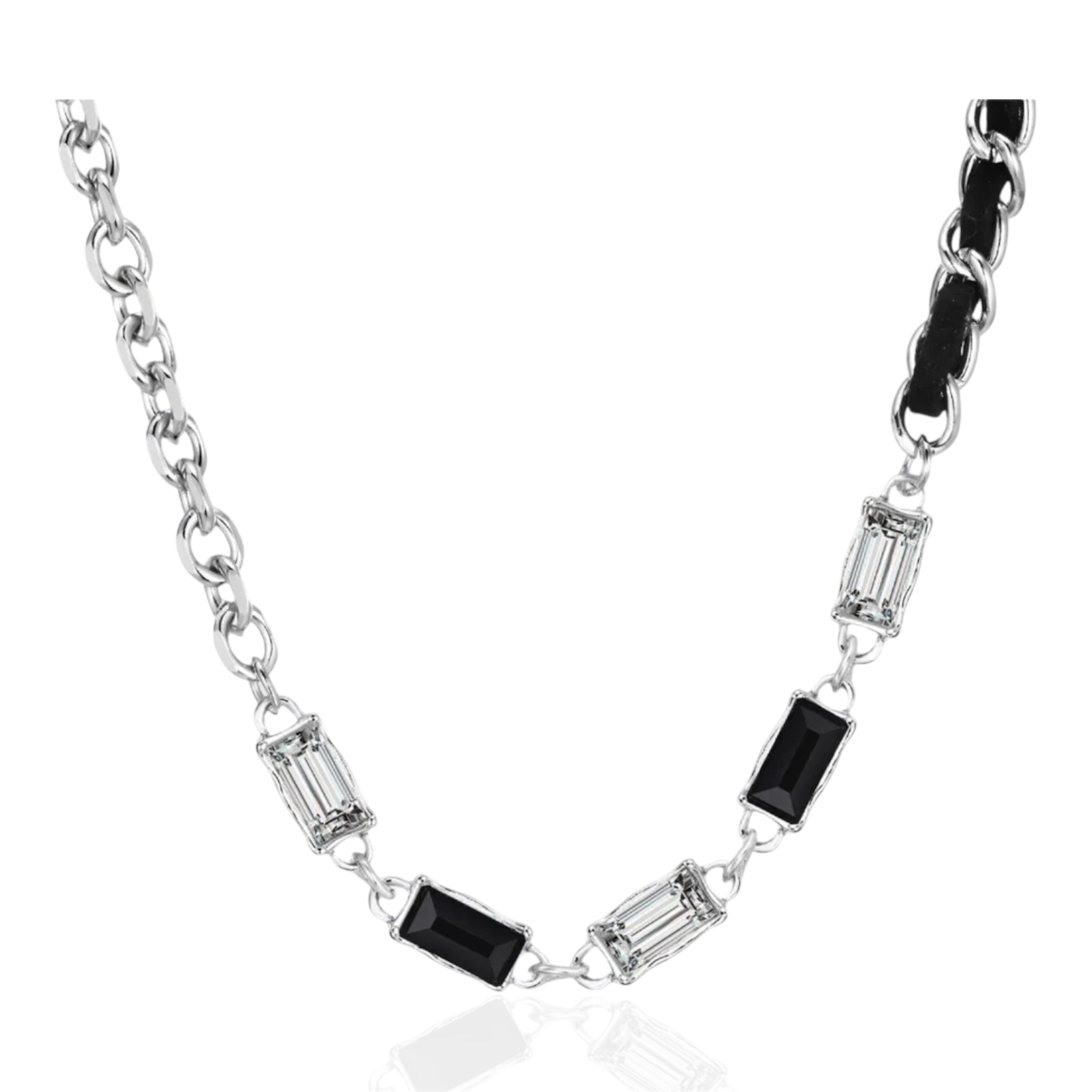 Rolo Link Necklace - Silver x Cubic Zirconia Stones