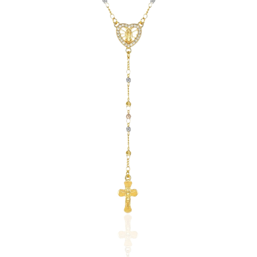Virgin Mary Heart Rosary Necklace - Gold
