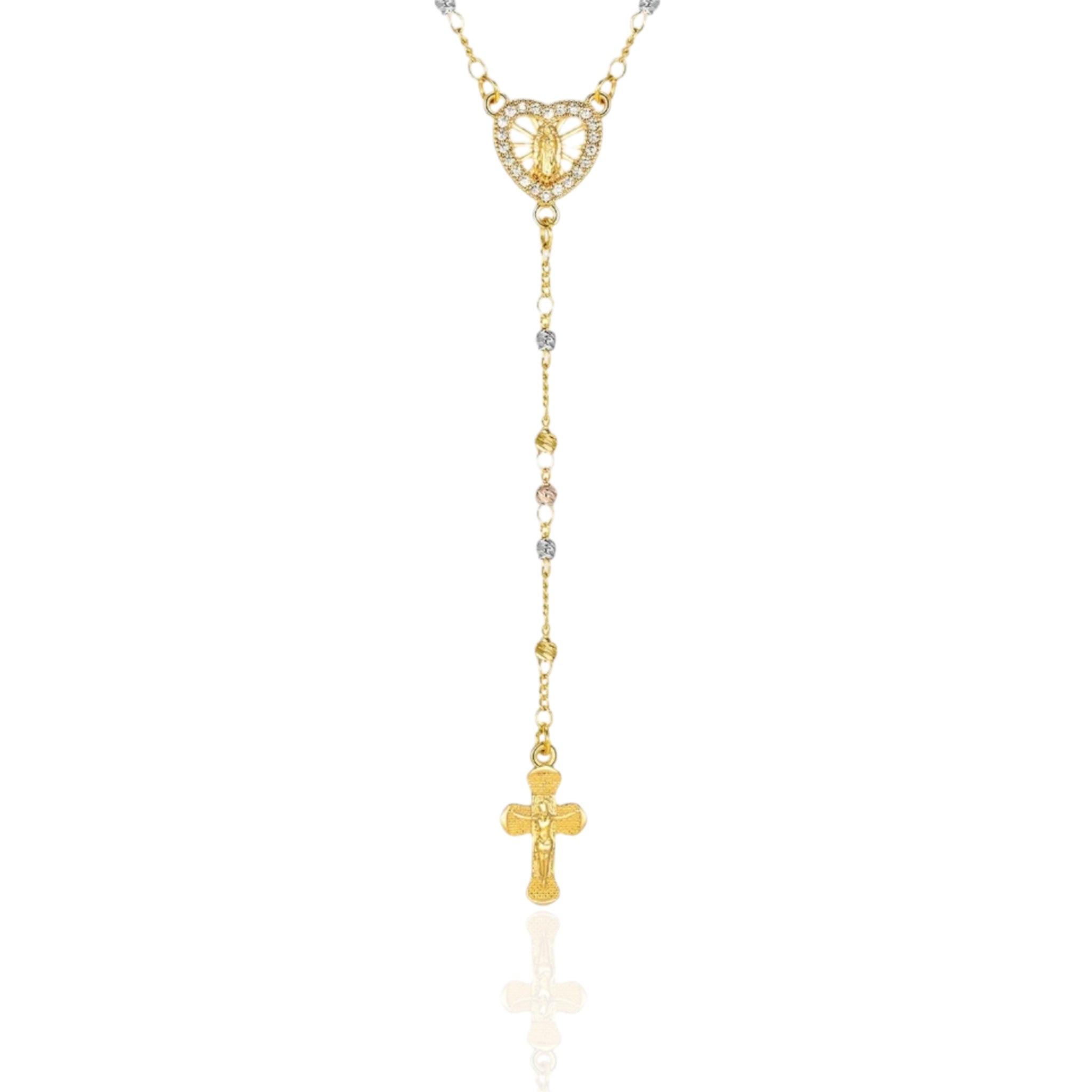 Virgin Mary Heart Rosary Necklace - Gold