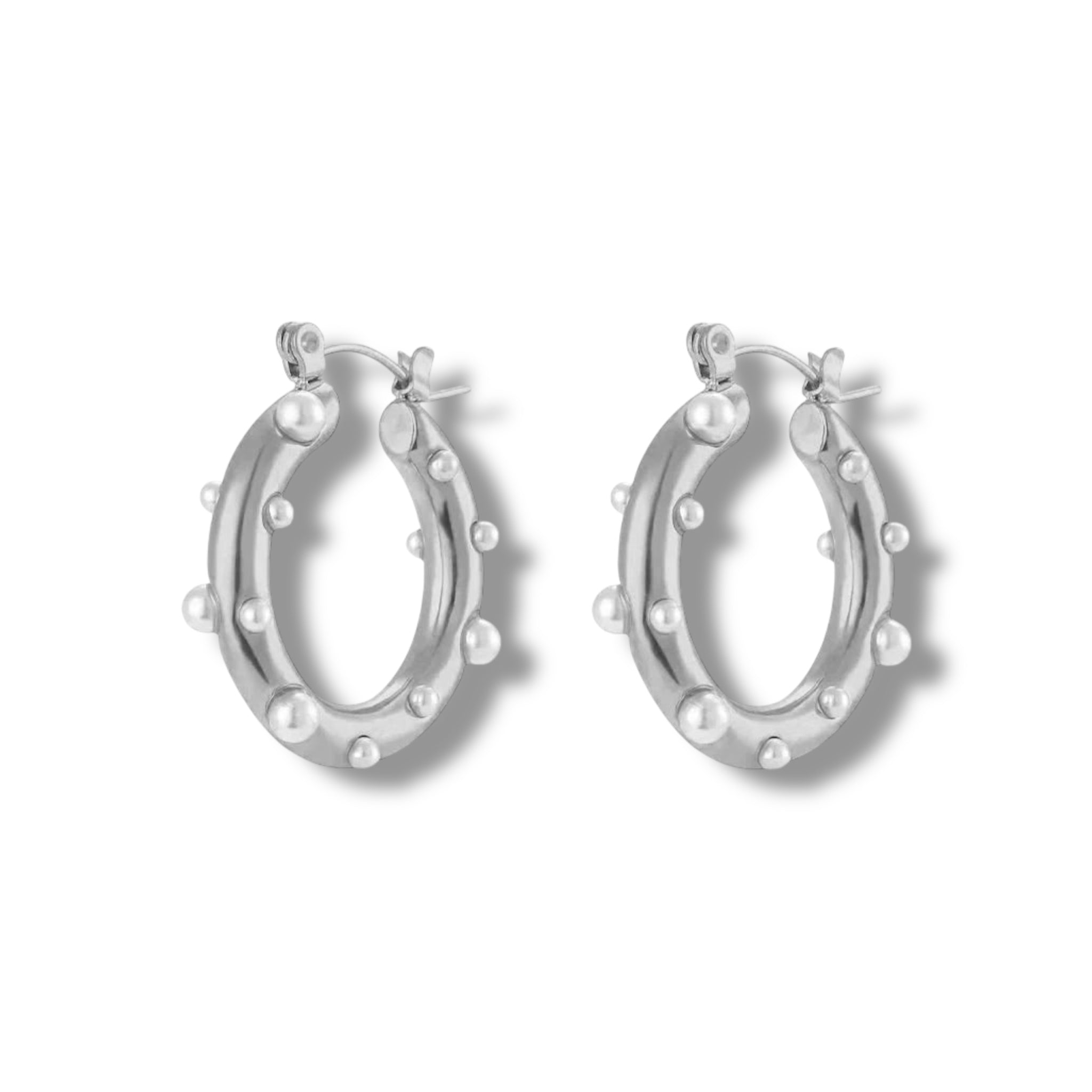Rhinestone Pearl Hoop Earrings – Gold