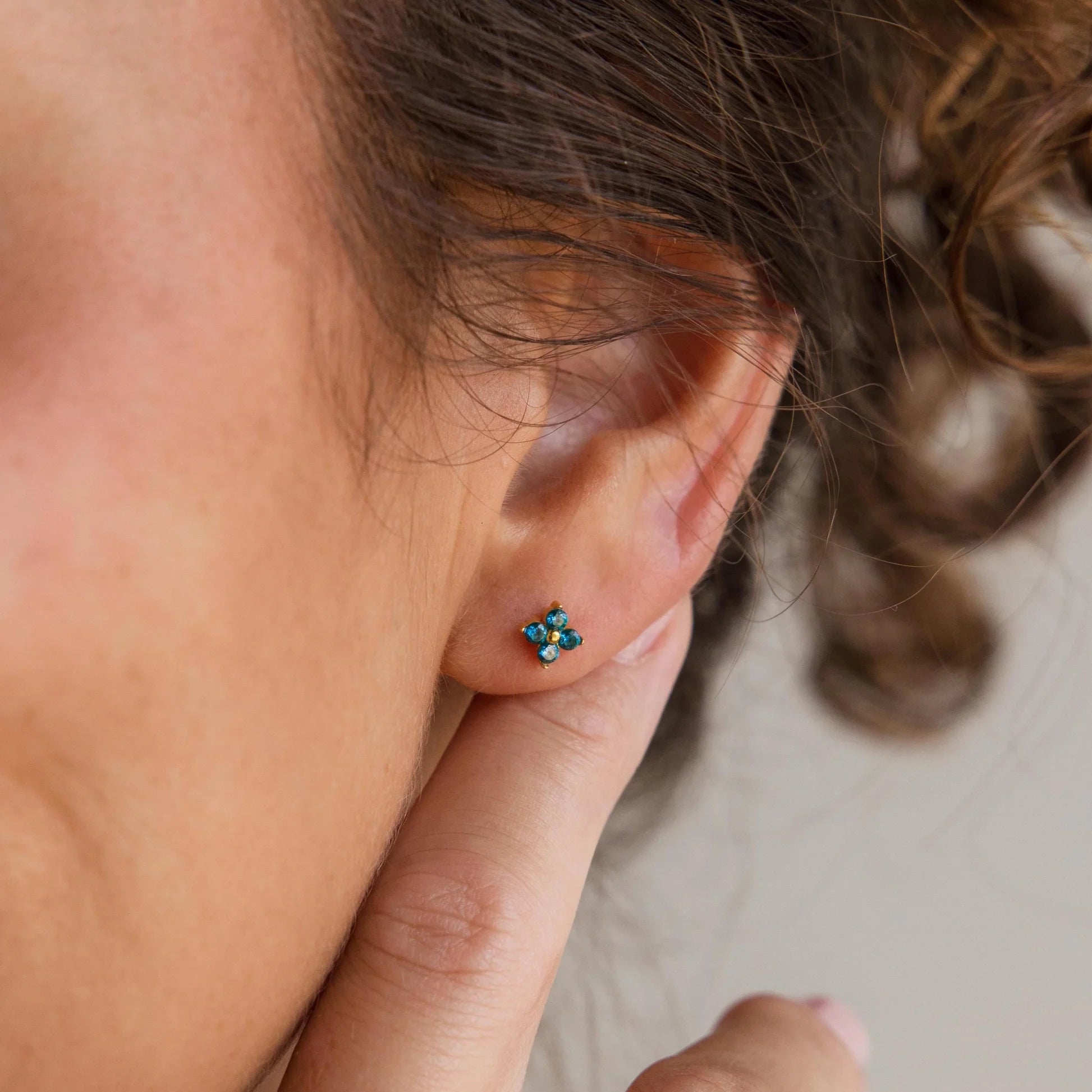 Dainty Birthstone Floral Earrings - Gold