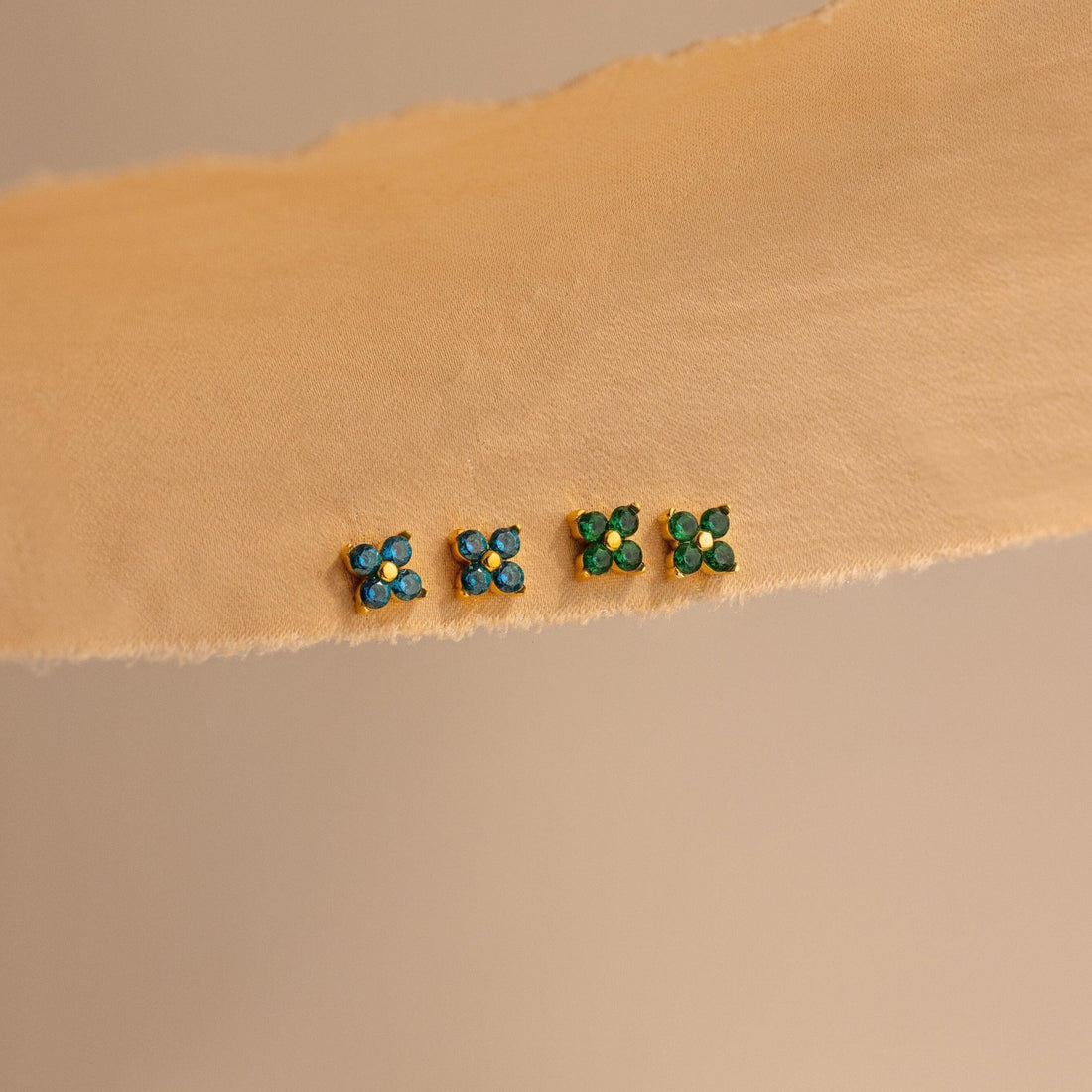 Dainty Birthstone Floral Earrings - Gold