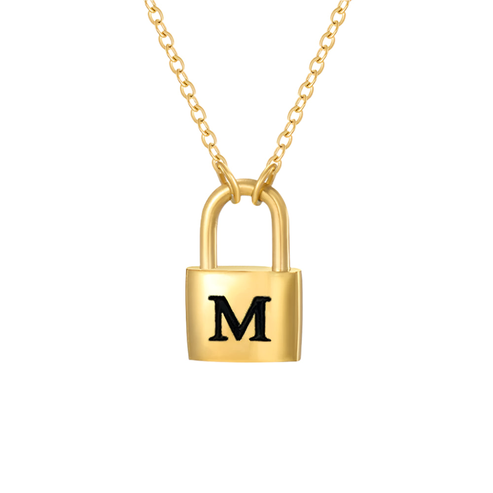 Lock Initial Pendant Necklace - Gold