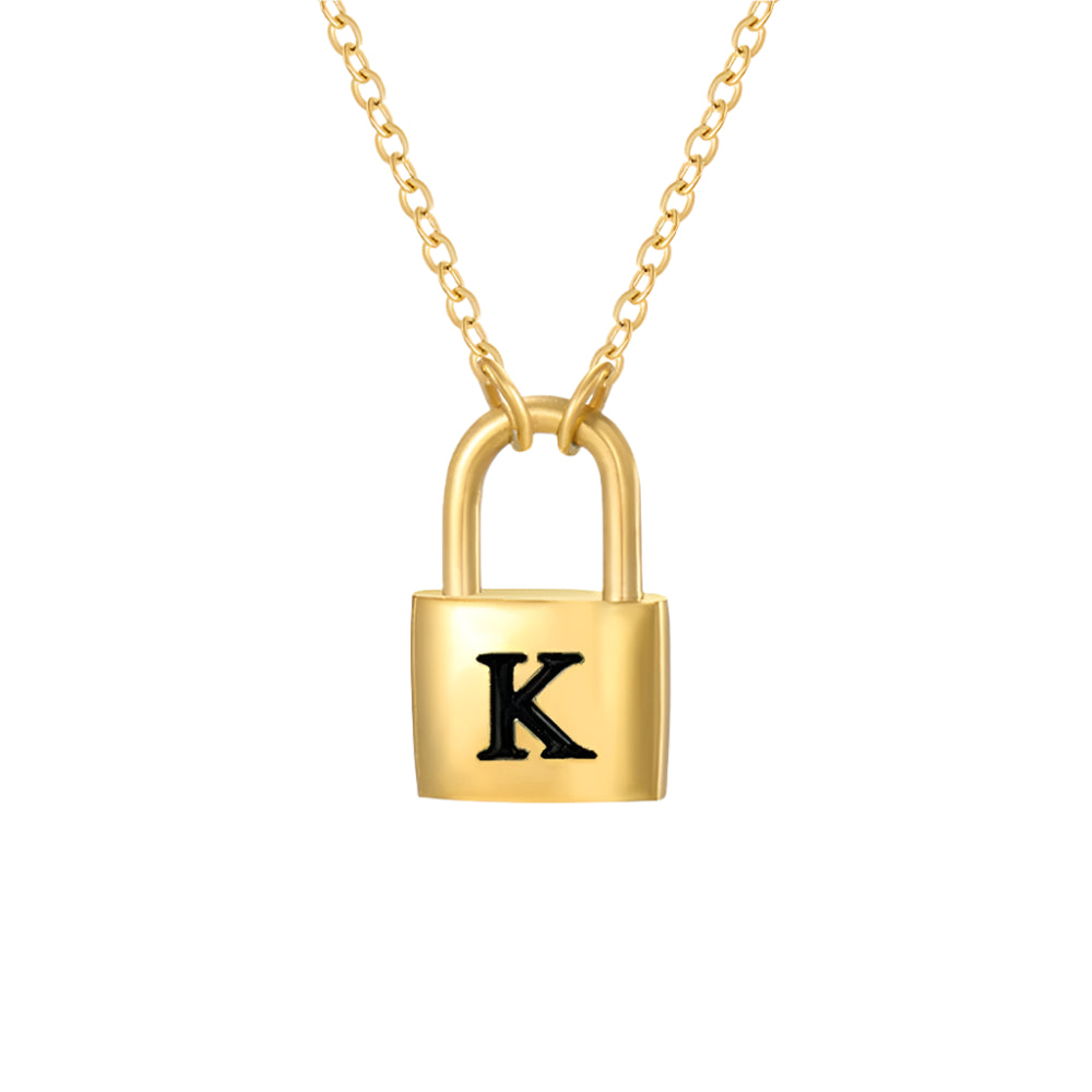 Lock Initial Pendant Necklace - Gold