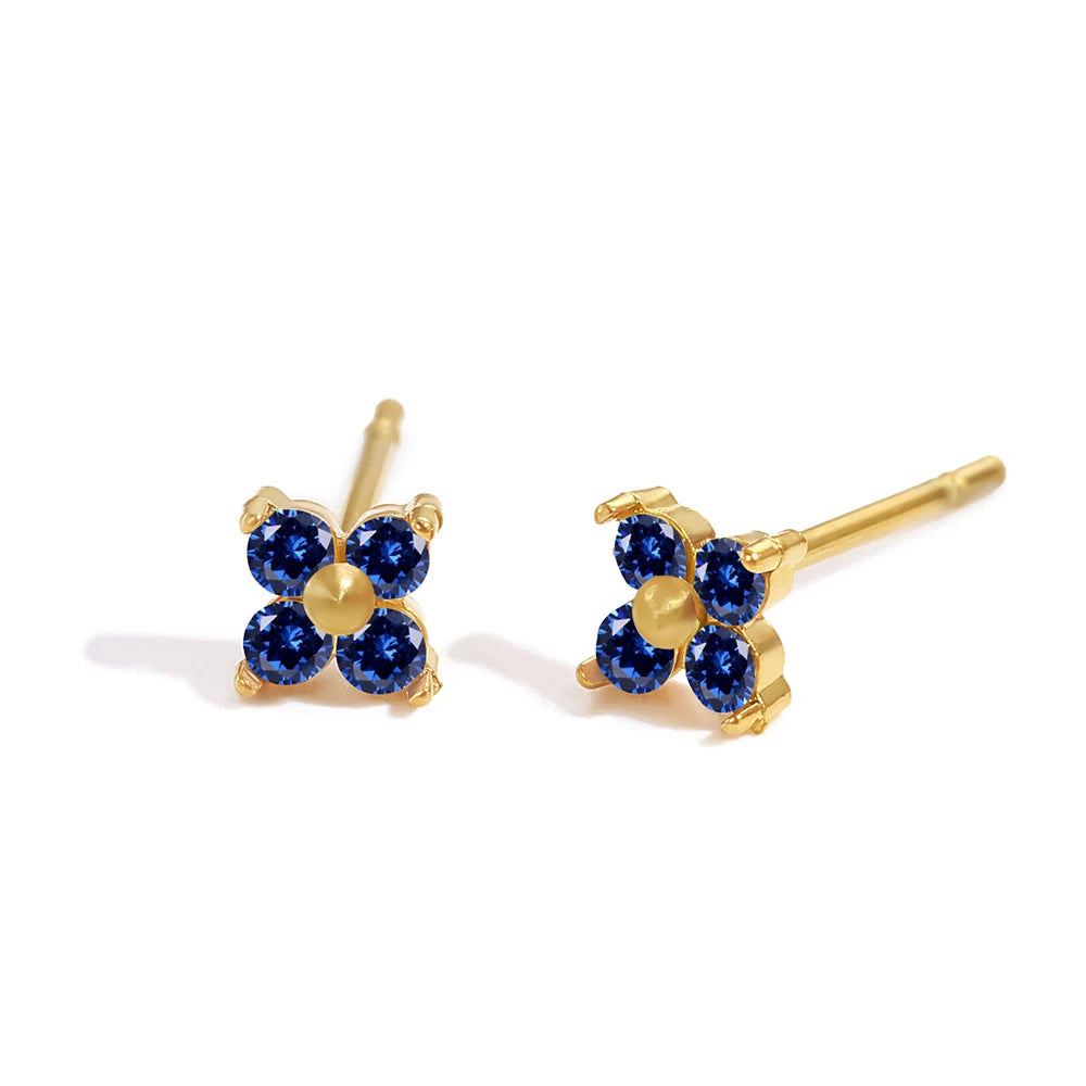 Dainty Birthstone Floral Earrings - Gold