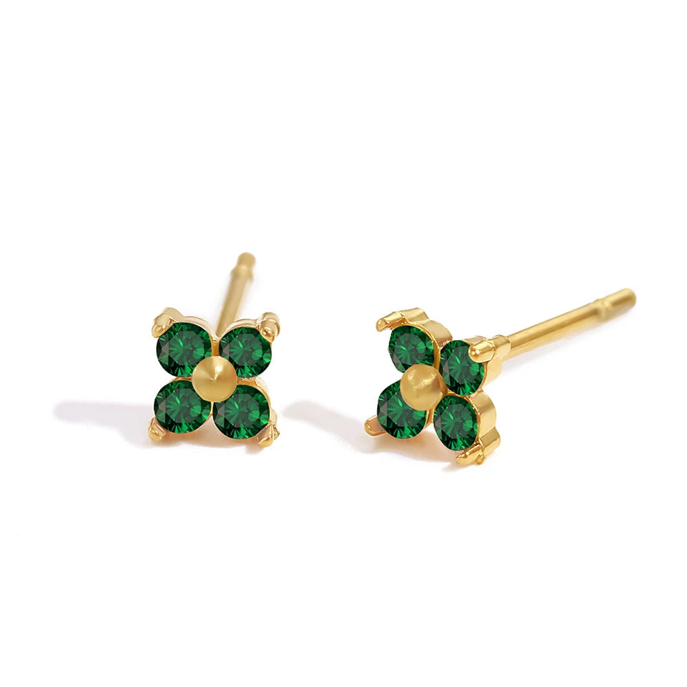 Dainty Birthstone Floral Earrings - Gold