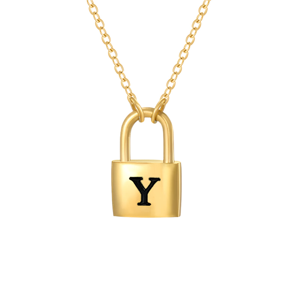 Lock Initial Pendant Necklace - Gold